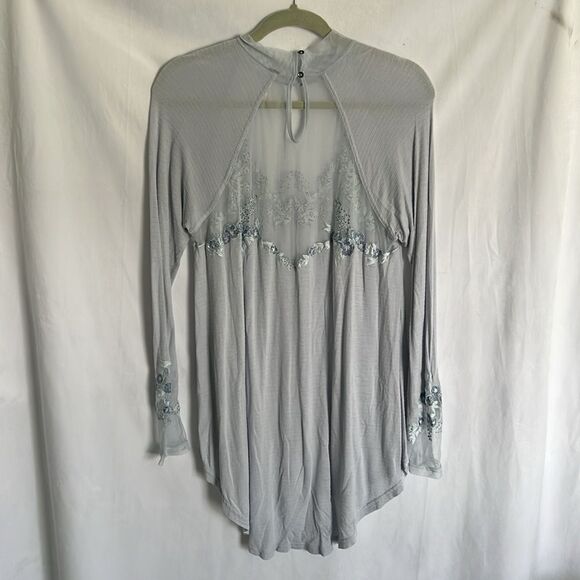 Free People Saheli Blue Mesh Floral Tunic Medium - Picture 9 of 14